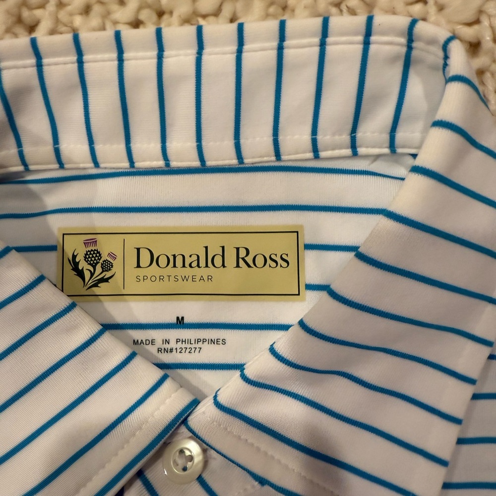 Donald Ross Men's Striped Polo Shirt - White and Blue